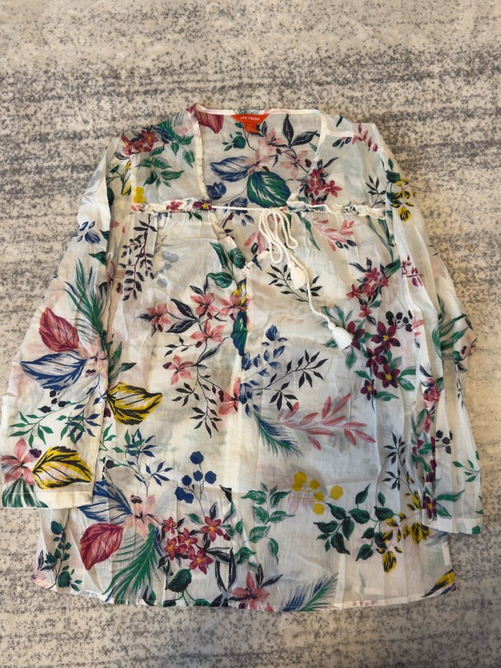 Joe Fresh Sheer Floral Blouse With Open Sleeves Size Small